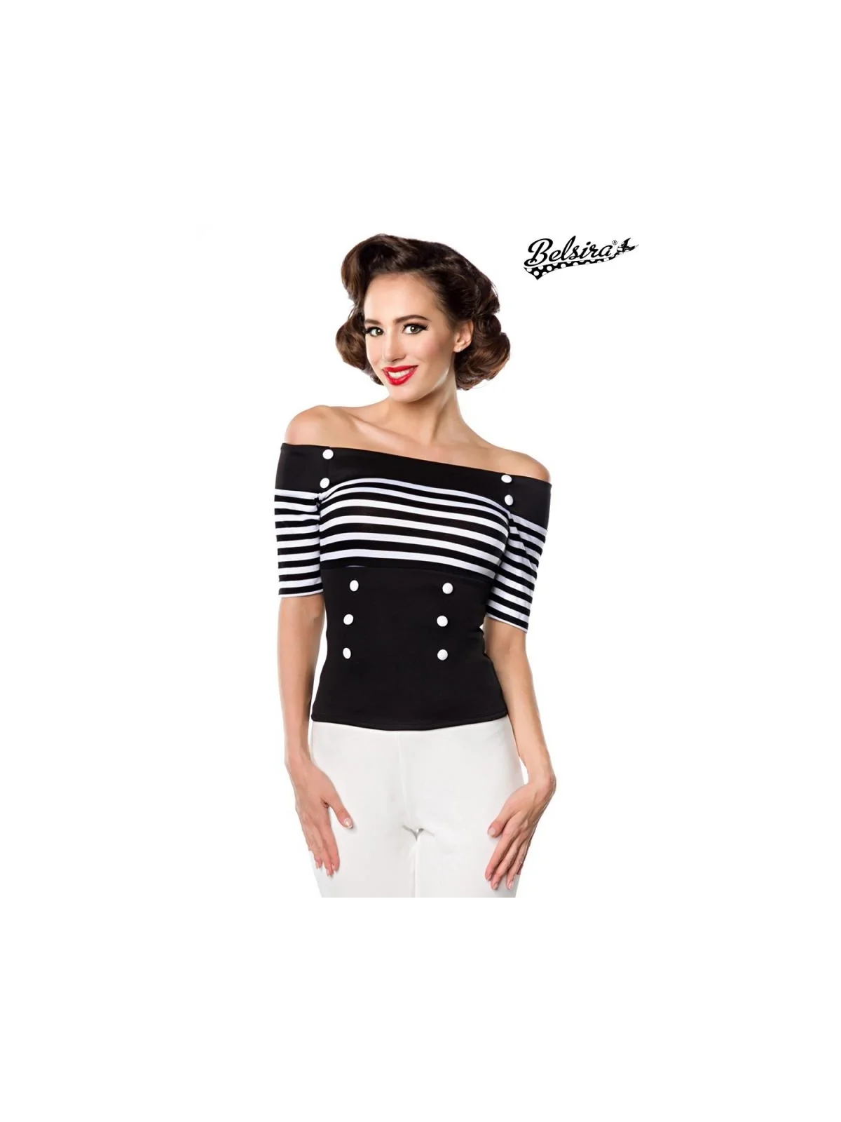 Jersey-Top schwarz/weiß/stripe von Belsira