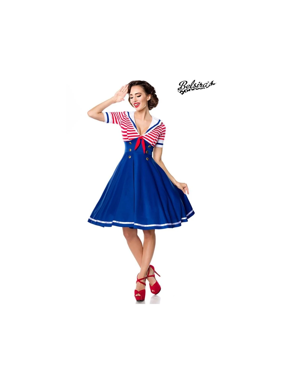 Swing-Kleid im Marinelook blau/rot/weiß von Belsira