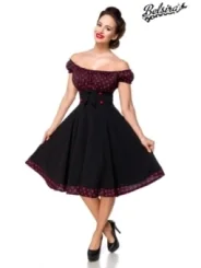 Schulterfreies Swing-Kleid Schwarz/Rot von Belsira