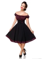 Schulterfreies Swing-Kleid Schwarz/Rot von Belsira