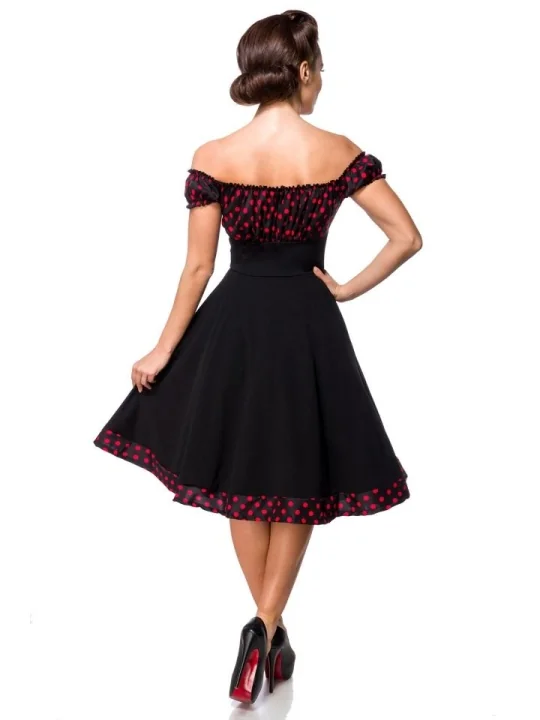 Schulterfreies Swing-Kleid Schwarz/Rot von Belsira