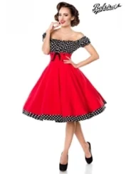 Schulterfreies Swing-Kleid Rot/Schwarz/Weiß von Belsira