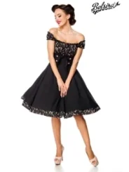 Schulterfreies Swing-Kleid Schwarz/Rosa von Belsira