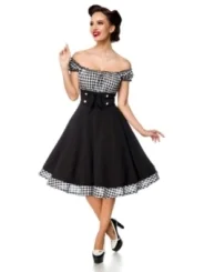 Schulterfreies Swing-Kleid Schwarz/Kariert von Belsira