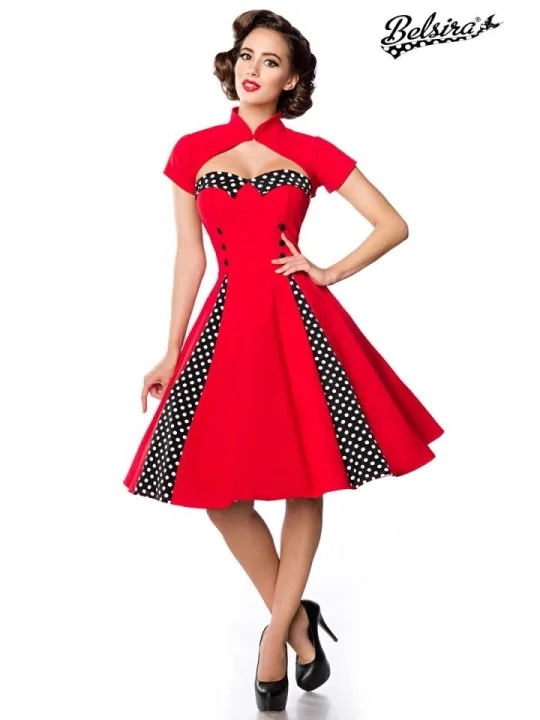 Vintage-Kleid mit Bolero rot/schwarz/weiß von Belsira