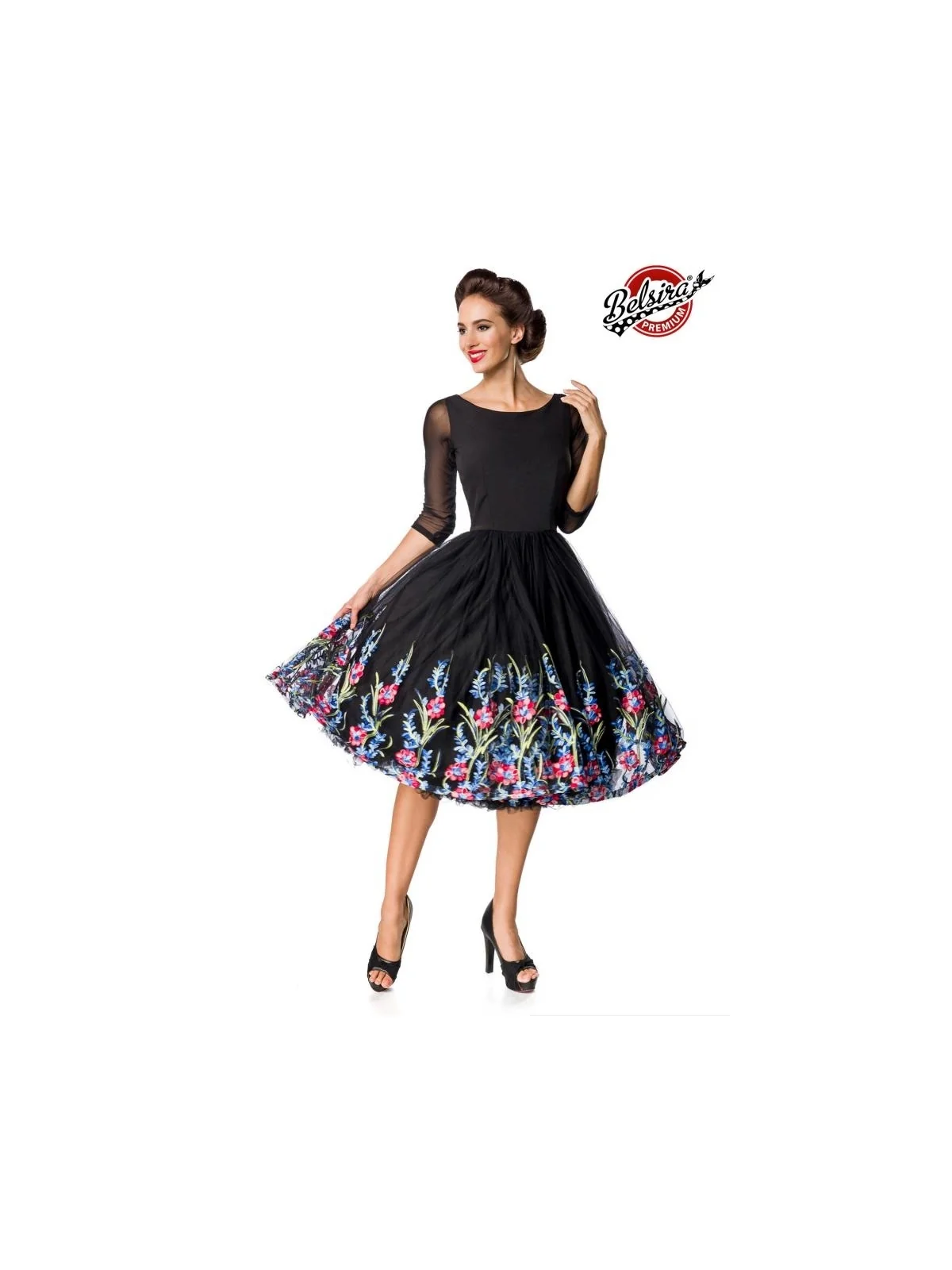 Belsira Premium besticktes Swing-Kleid schwarz von Belsira