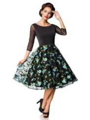 Premium besticktes Vintage-Swingkleid schwarz/blau von Belsira