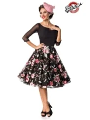 Premium Besticktes Vintage-Swingkleid Schwarz/Rosa von Belsira