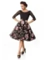 Premium Besticktes Vintage-Swingkleid Schwarz/Rosa von Belsira