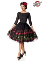 besticktes Premium Vintage Swingkleid schwarz von Belsira