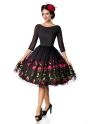 besticktes Premium Vintage Swingkleid schwarz von Belsira