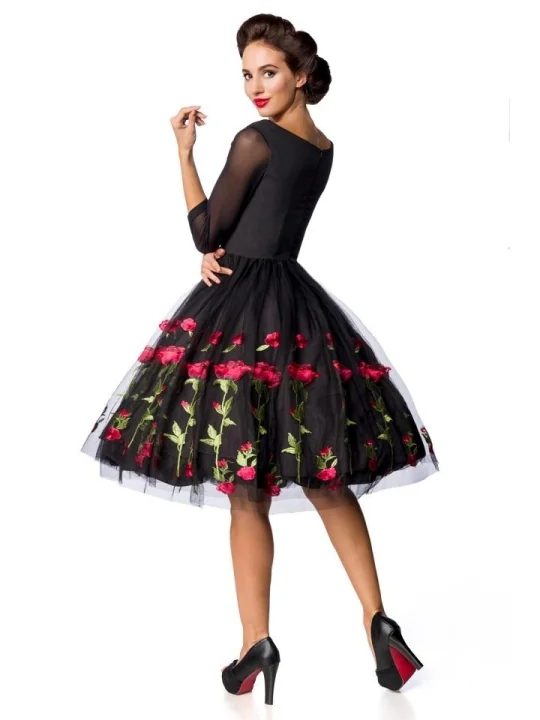 besticktes Premium Vintage Swingkleid schwarz von Belsira