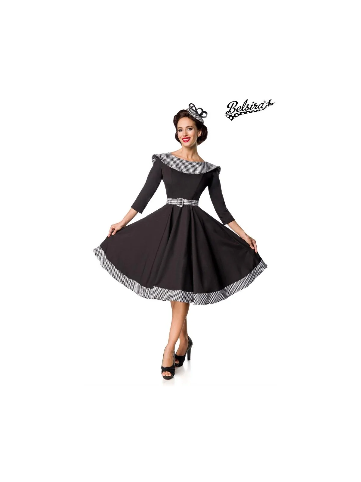 Premium Vintage Swing-Kleid schwarz/weiß von Belsira