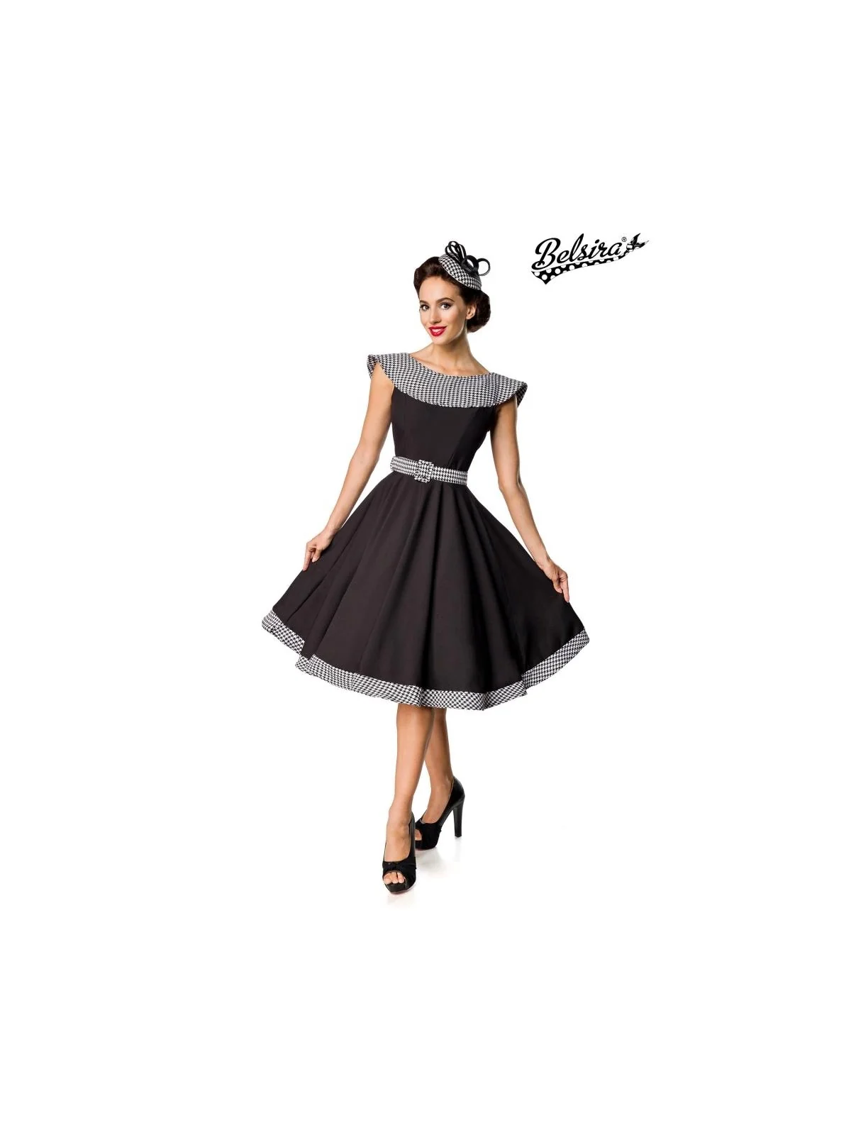 Premium Vintage Swing-Kleid schwarz/weiß von Belsira