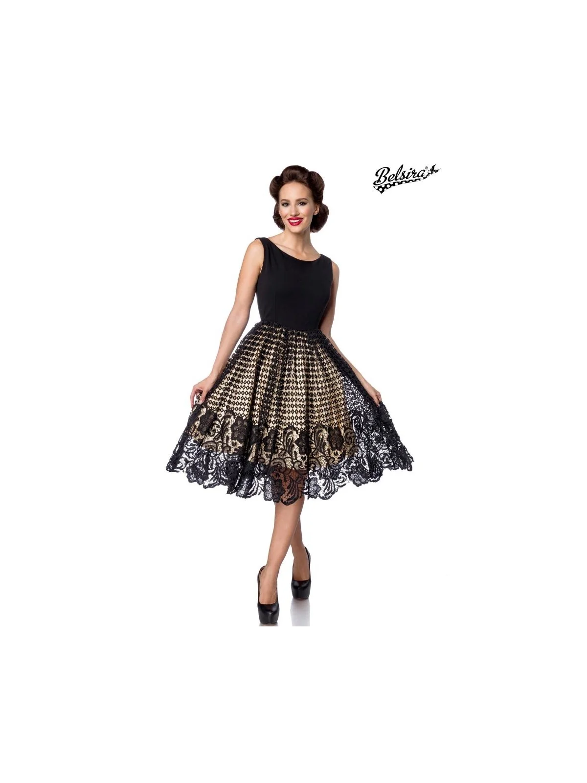 Swingkleid mit Spitze schwarz von Belsira