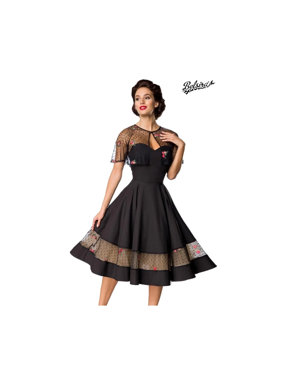 Vintage-Kleid mit Cape schwarz von Belsira