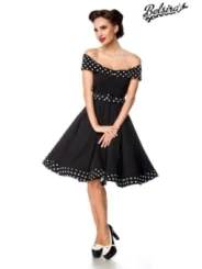 schulterfreies Swing-Kleid mit Gürtel schwarz von Belsira