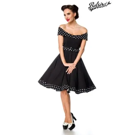 schulterfreies Swing-Kleid mit Gürtel schwarz von Belsira