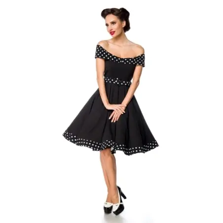 schulterfreies Swing-Kleid mit Gürtel schwarz von Belsira