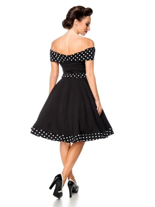 schulterfreies Swing-Kleid mit Gürtel schwarz von Belsira