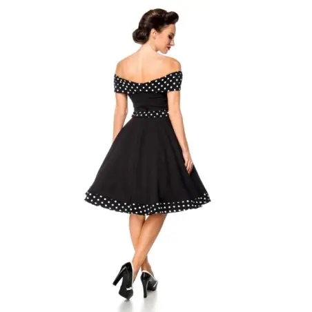 schulterfreies Swing-Kleid mit Gürtel schwarz von Belsira