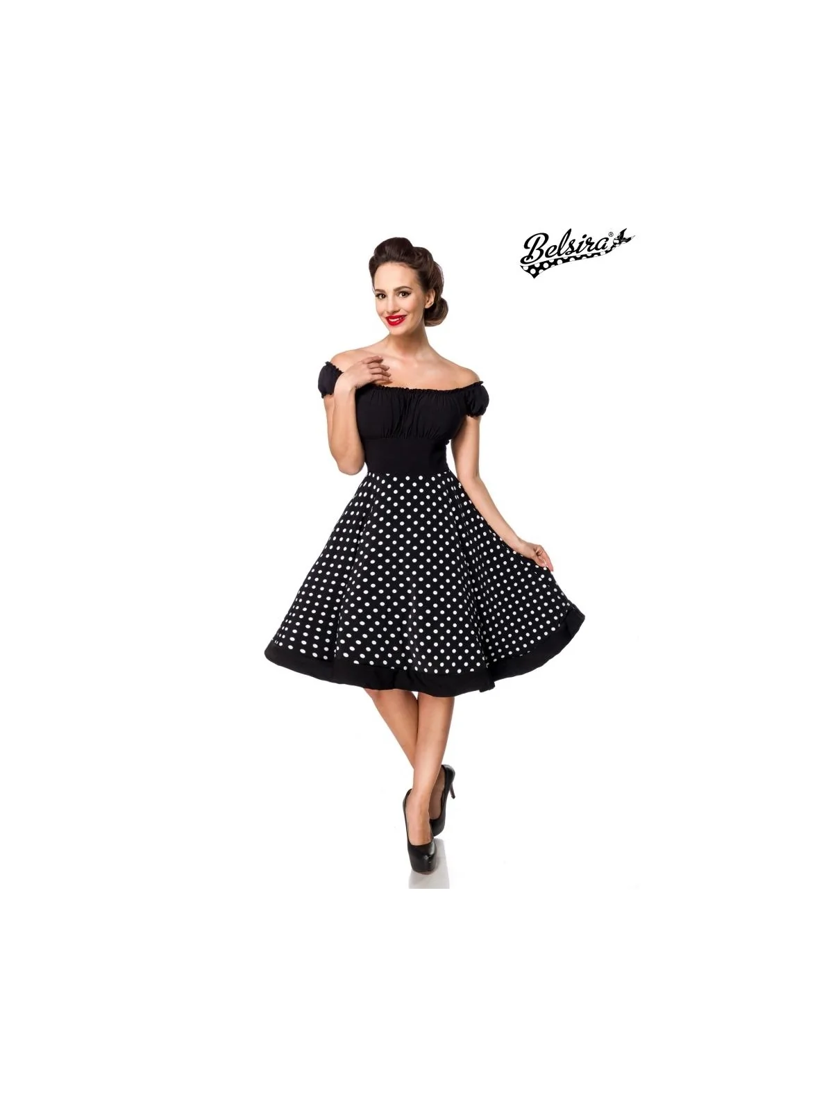 schulterfreies Swing-Kleid schwarz/weiß von Belsira