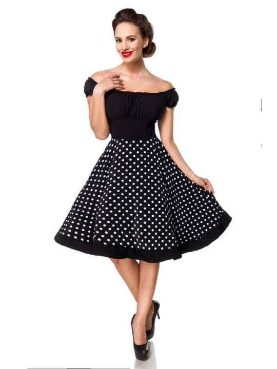 schulterfreies Swing-Kleid schwarz/weiß von Belsira