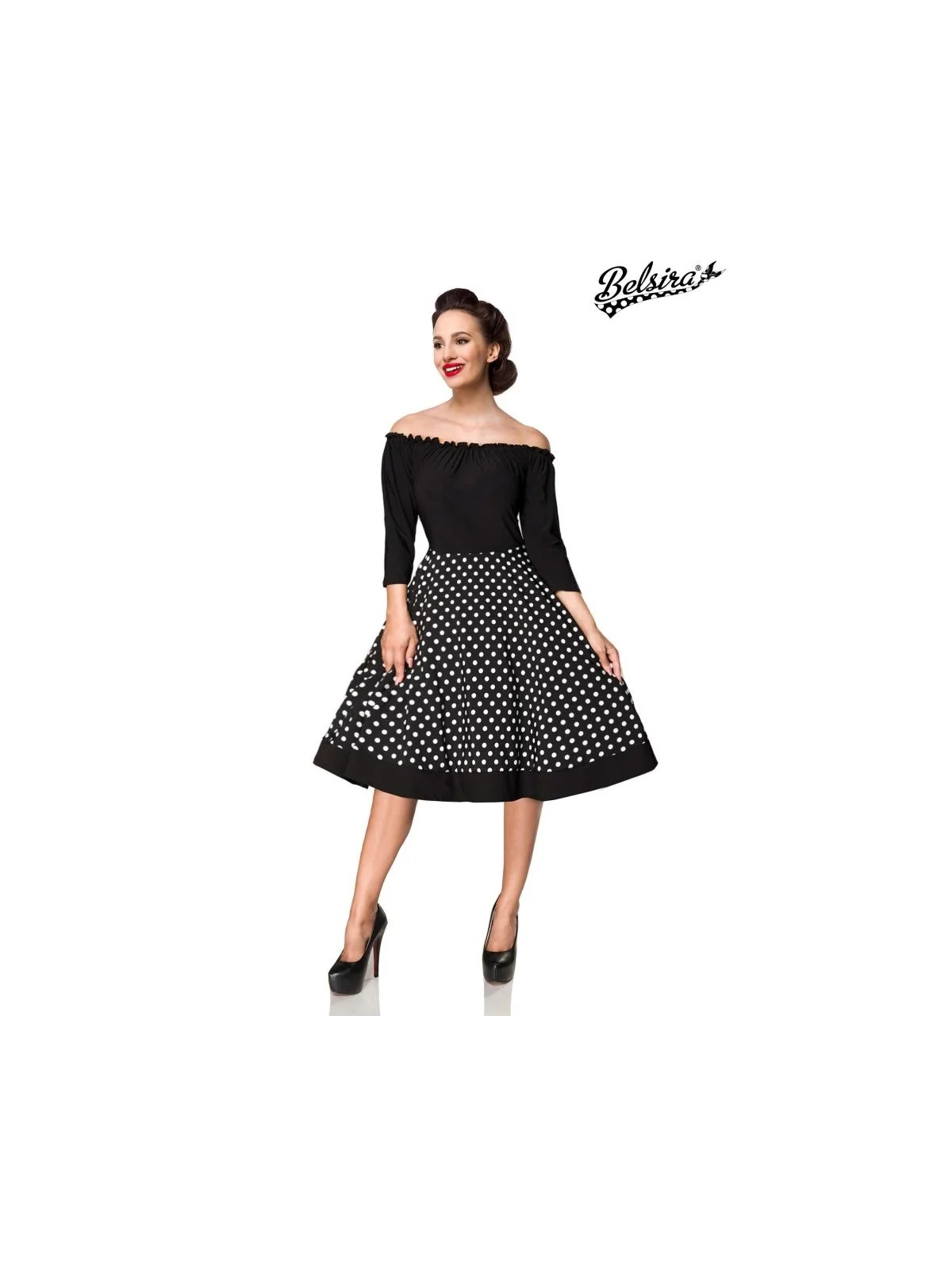 schulterfreies Swing-Kleid schwarz von Belsira