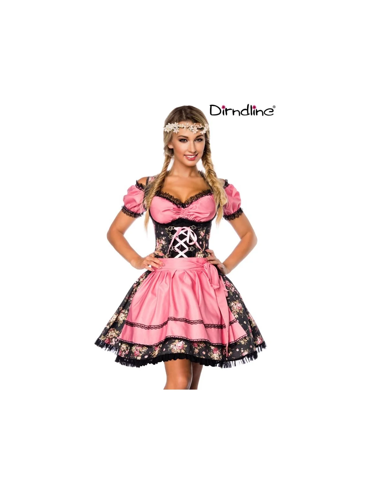 Premium Dirndl mit Bluse schwarz/rosa von Dirndline