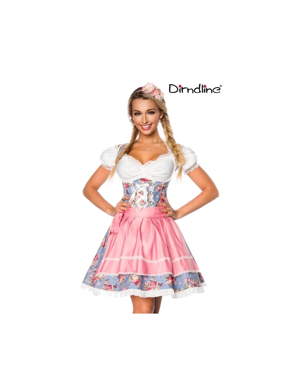 Premium Dirndl mit Bluse blau/rosa/weiß von Dirndline