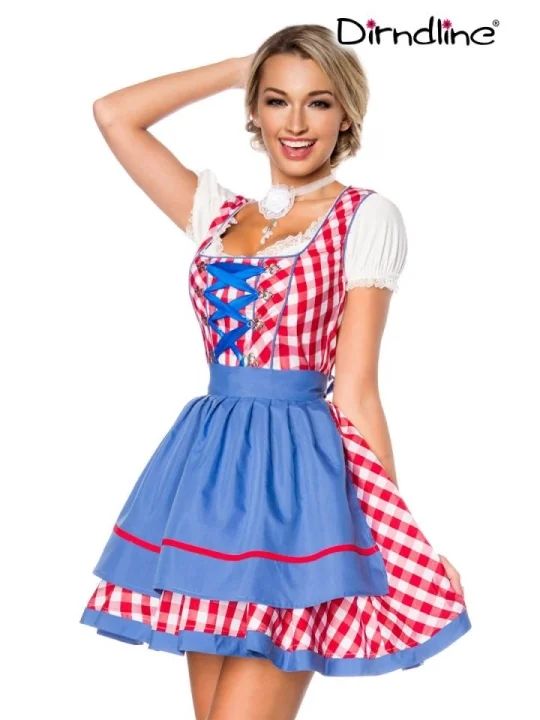 Traditionelles Minidirndl rot/blau/weiß von Dirndline