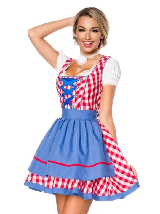 Traditionelles Minidirndl rot/blau/weiß von Dirndline