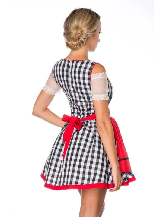 Traditionelles Minidirndl schwarz/weiß/rot von Dirndline