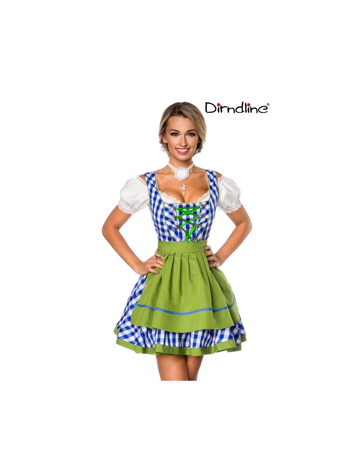 Traditionelles Minidirndl blau/grün/weiß von Dirndline