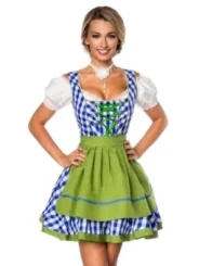 Traditionelles Minidirndl blau/grün/weiß von Dirndline