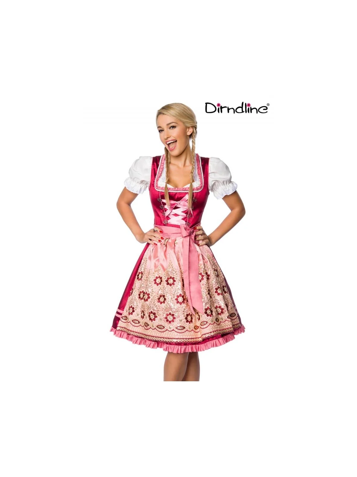 Premium Dirndl rosa/rot von Dirndline