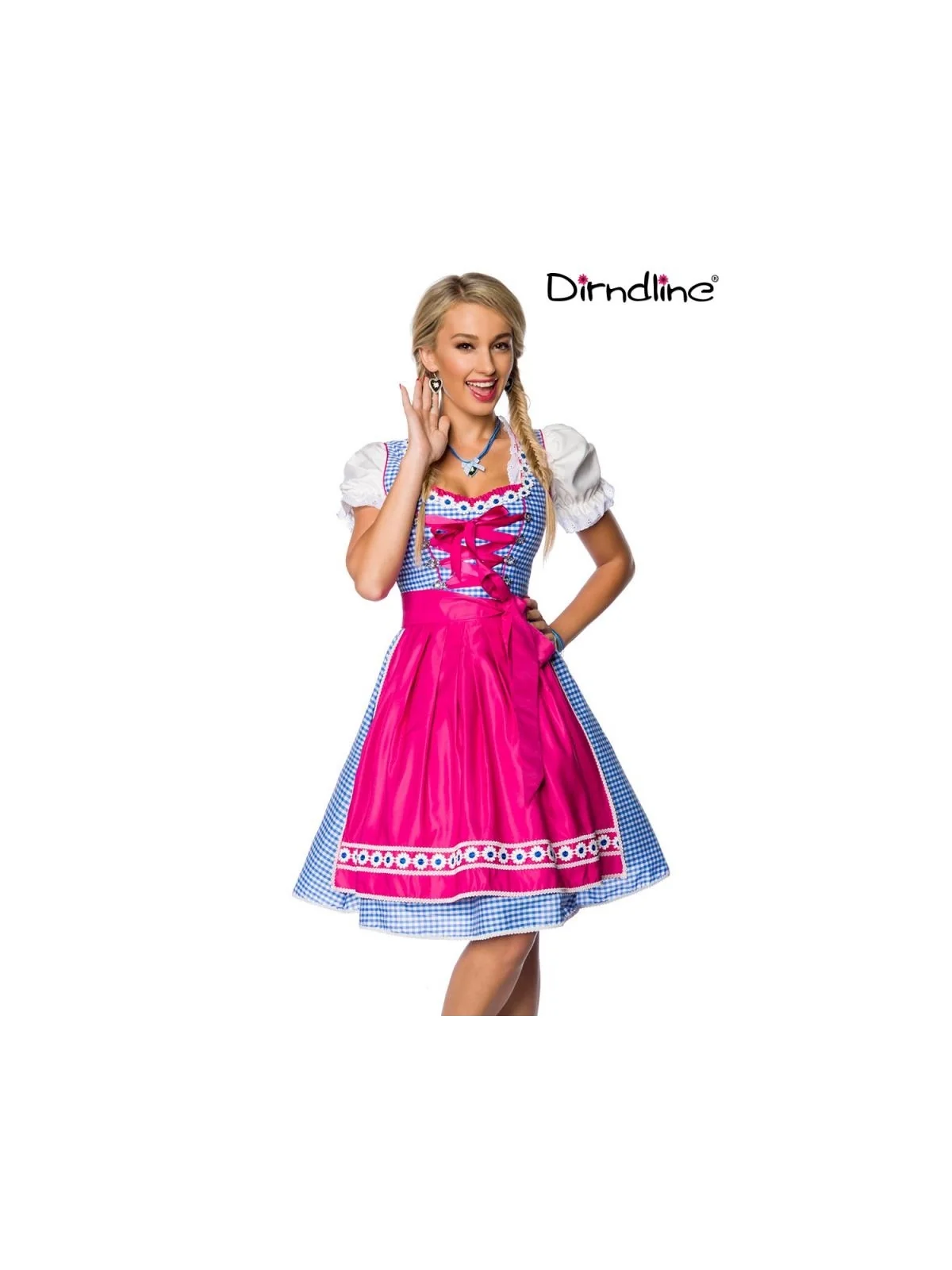 Traditionelles Karodirndl pink/blau/weiß von Dirndline