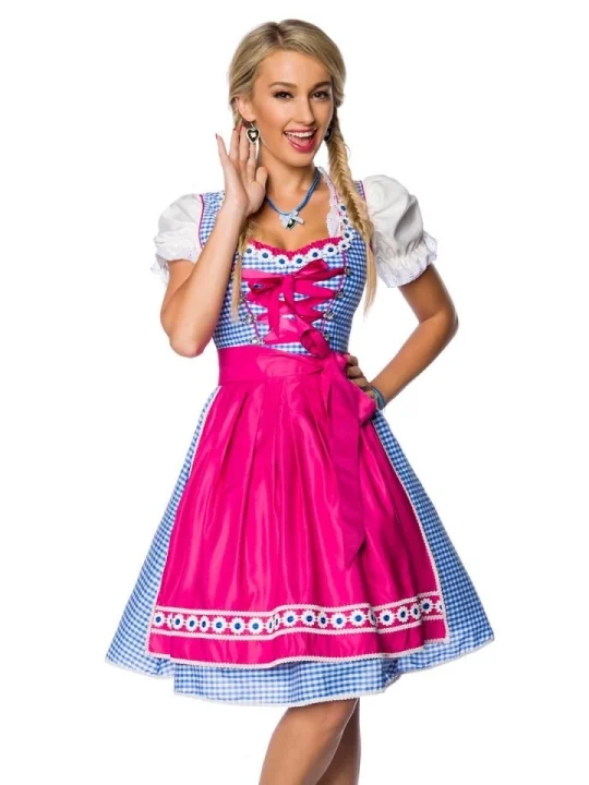 Traditionelles Karodirndl pink/blau/weiß von Dirndline