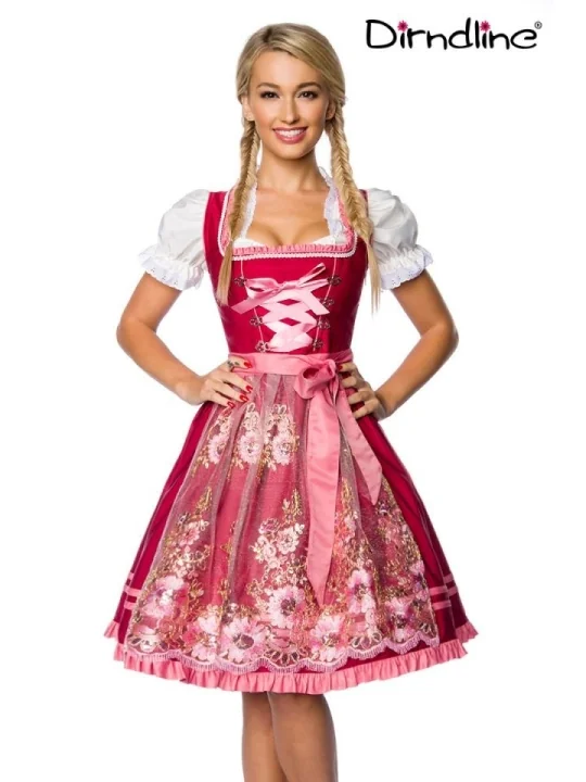 Premium Dirndl mit Stickereien rosa/rot von Dirndline