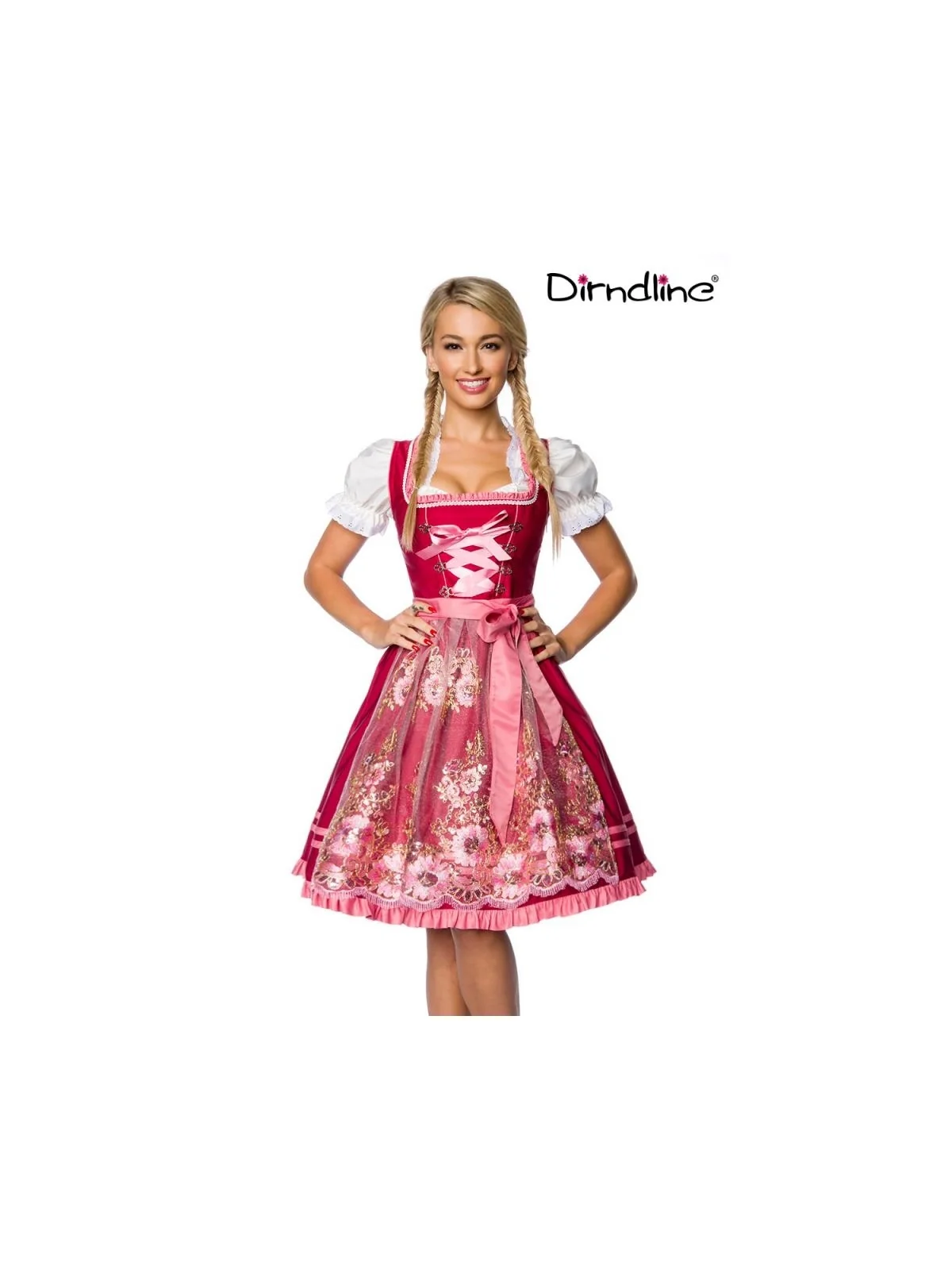 Premium Dirndl mit Stickereien rosa/rot von Dirndline