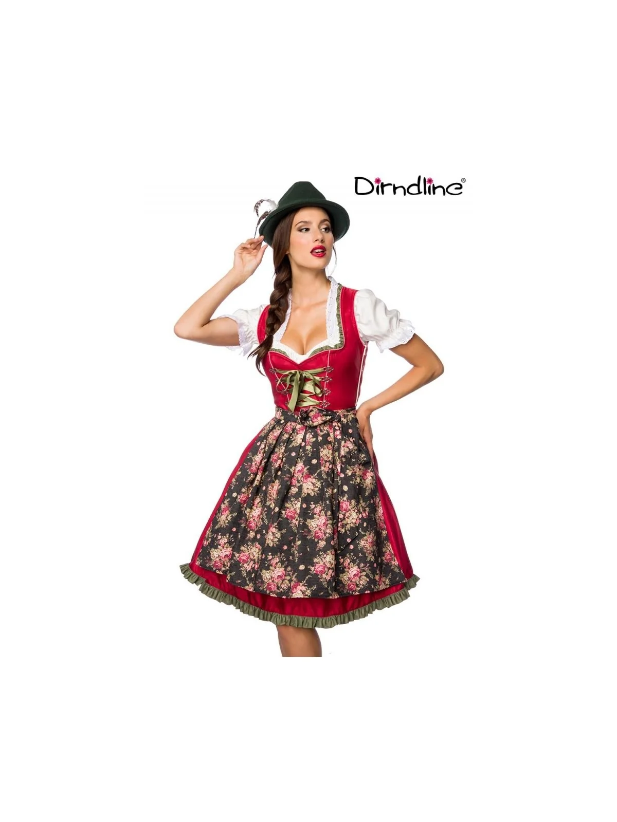 Verträumtes Dirndl mit Denim rot/grün von Dirndline