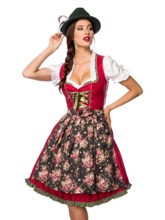 Verträumtes Dirndl mit Denim rot/grün von Dirndline