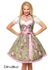 Dirndl mit Blumenschürze grün/pink von Dirndline