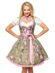 Dirndl mit Blumenschürze grün/pink von Dirndline