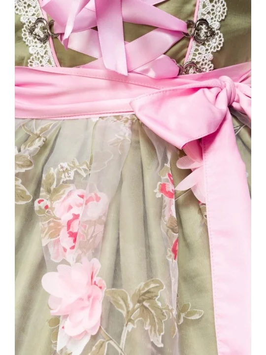 Dirndl mit Blumenschürze grün/pink von Dirndline