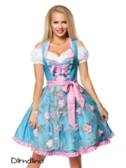 Dirndl mit Blumenschürze blau/pink von Dirndline