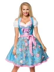 Dirndl mit Blumenschürze blau/pink von Dirndline