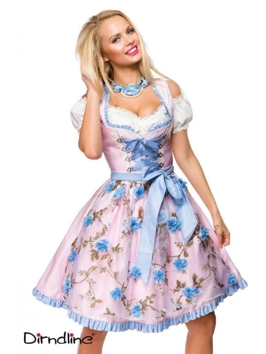 Dirndl mit Blumenschürze rosa/blau von Dirndline