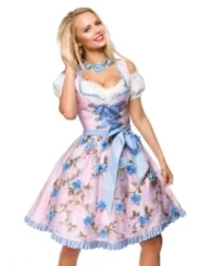 Dirndl mit Blumenschürze rosa/blau von Dirndline