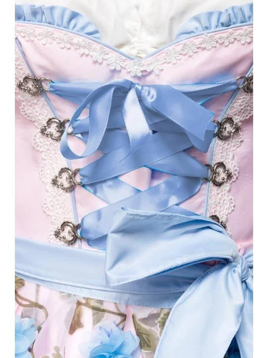 Dirndl mit Blumenschürze rosa/blau von Dirndline